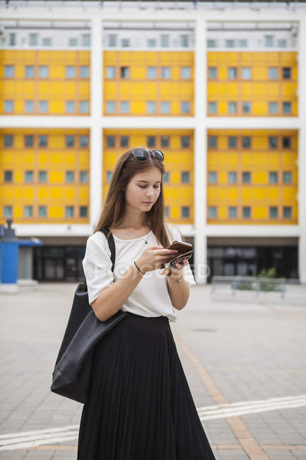 Woman holding smart phone, selective focus — Stock Photo