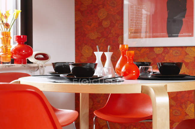 Close-up of modern dining room, focus on foreground — Stock Photo