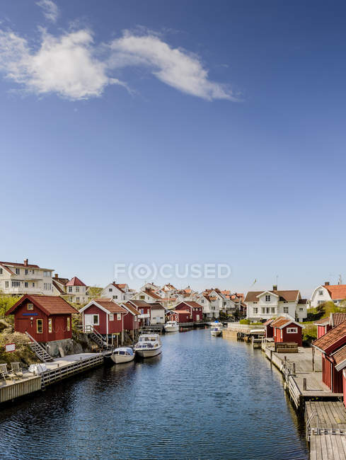 View of fishing village and canal in Swedish West Coast — Stock Photo