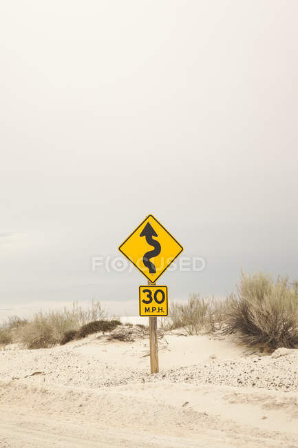 Scenic view of yellow road sign, selective focus — Stock Photo