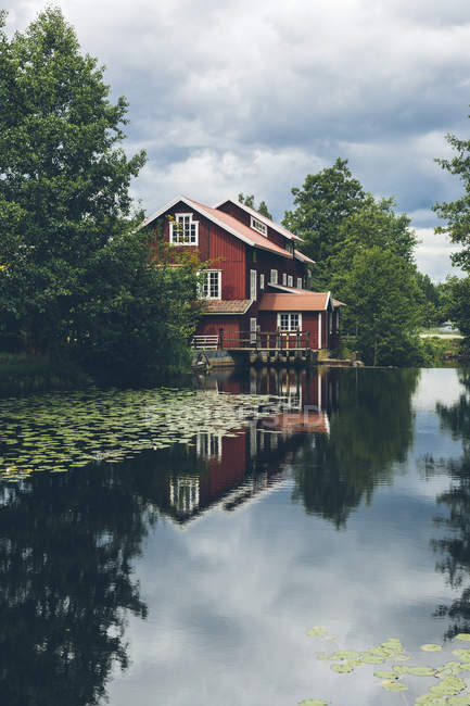 Vista panorámica del edificio en el bosque en verano - foto de stock