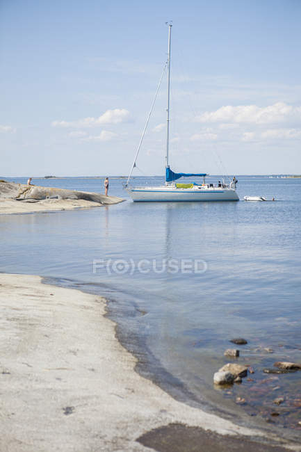 Sailboat by beach, selective focus — Stock Photo