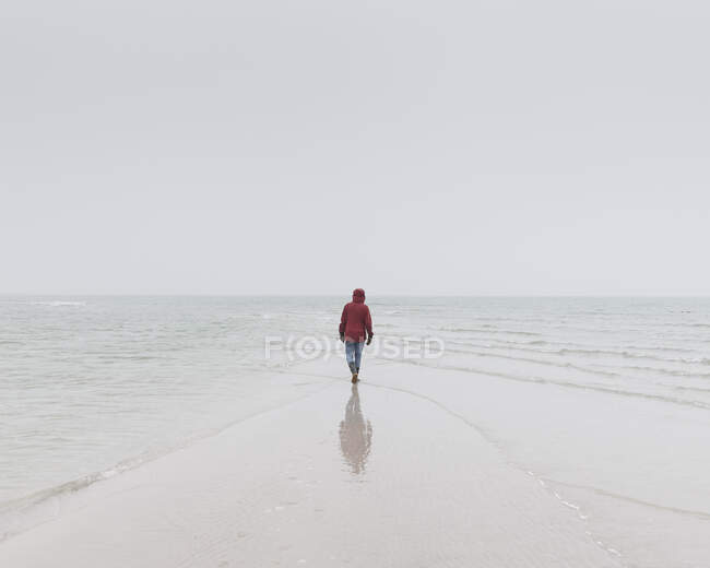 Pessoa andando na praia durante o inverno em Falsterbo, Suécia — Fotografia de Stock