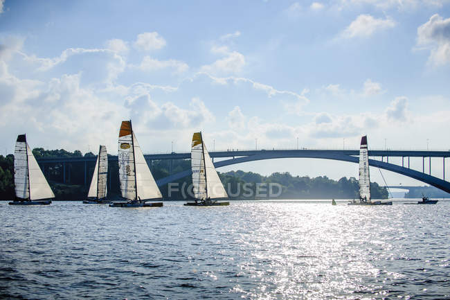 Sailboats sailing on lake, selective focus — Stock Photo