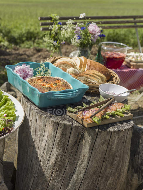 Food prepared for midsummer celebrations, focus on foreground — Stock Photo