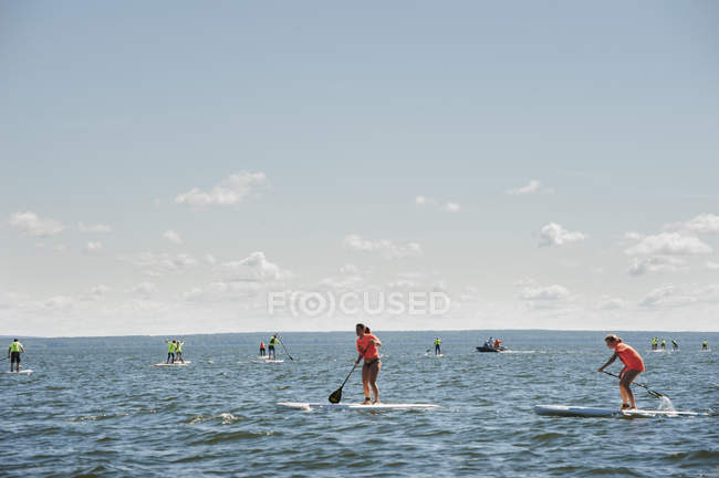 Paddlers during race on sea, selective focus — Stock Photo