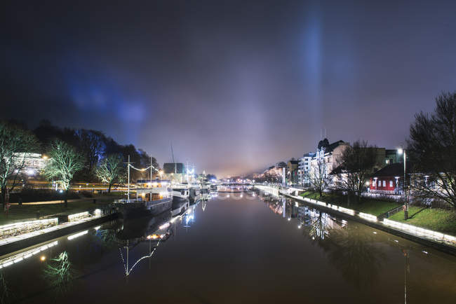 Illuminated cityscape at night, selective focus — Stock Photo