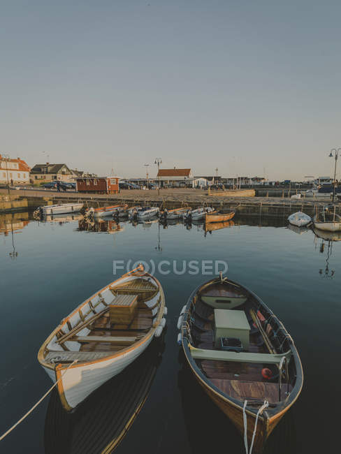 Two boats moored in marina — Stock Photo