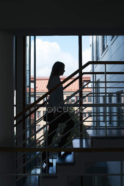 Силует жінки, що ходить по університетських сходах — стокове фото