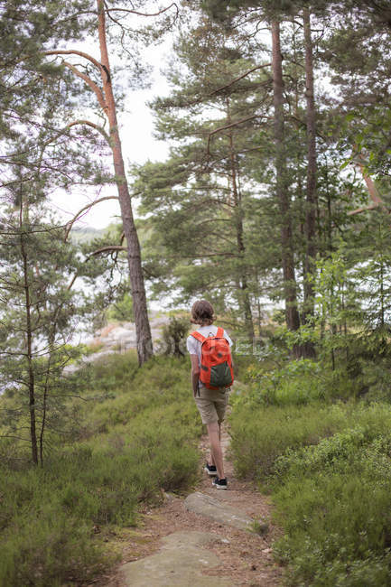 Teenage boy on hiking trail in Lerum, Sweden — Stock Photo