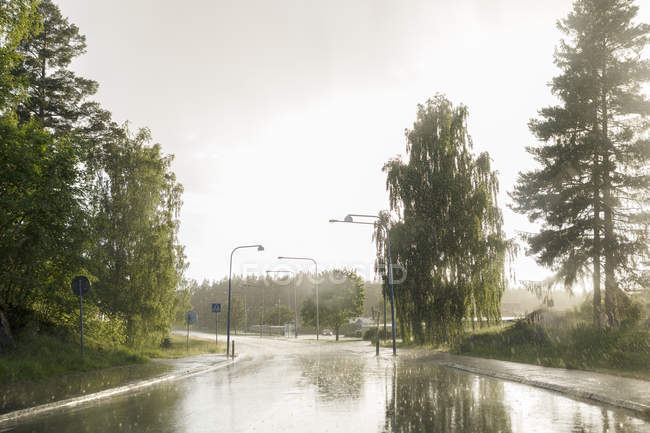 Vista panorâmica da rua molhada em Finspang, Suécia — Fotografia de Stock