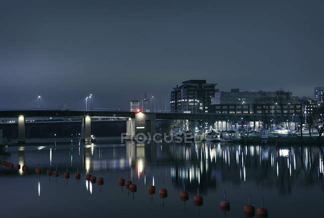 Міст і Марина вночі в Стокгольмі, Швеція — стокове фото