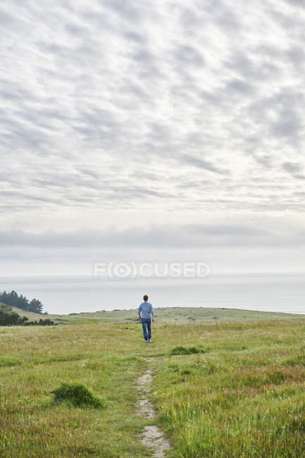 MID дорослого людини, що ходьба на полі в Каліфорнії, США — стокове фото