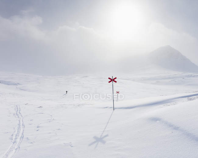 Markers in snow of Kungsleden trail in Lapland, Sweden — Stock Photo