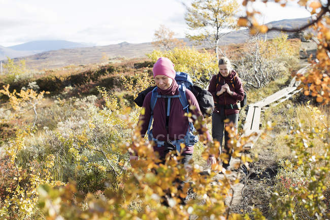 Women hiking, selective focus — Stock Photo
