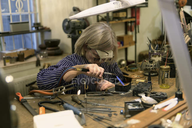 Goldsmith in workshop, selective focus — Stock Photo