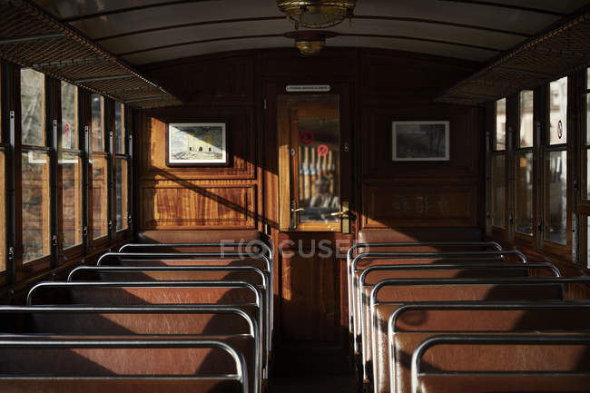 Interior of old fashioned Tren Soller train carriage — Stock Photo