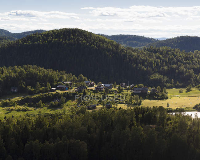 Будинки лісом у високогірному районі Швеції. — стокове фото