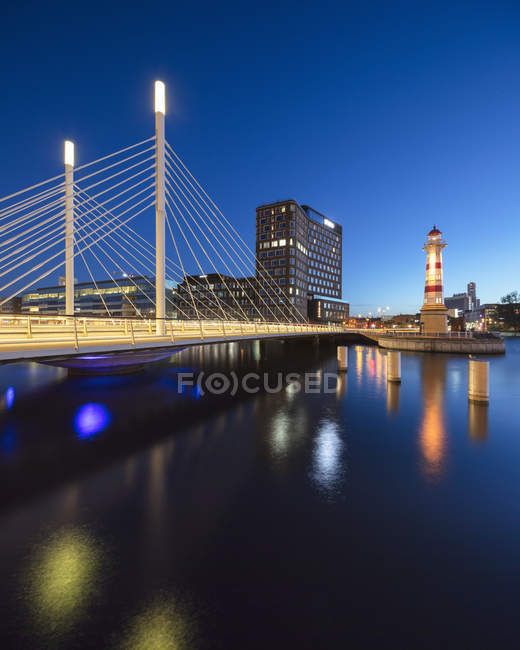 Bridge over river at sunset in Malmo, Sweden — Stock Photo