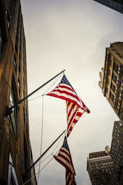 Американські прапори, що звисають з будівлі — стокове фото