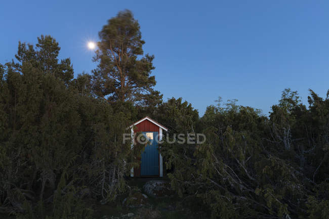 Outhouse nella foresta, attenzione selettiva — Foto stock
