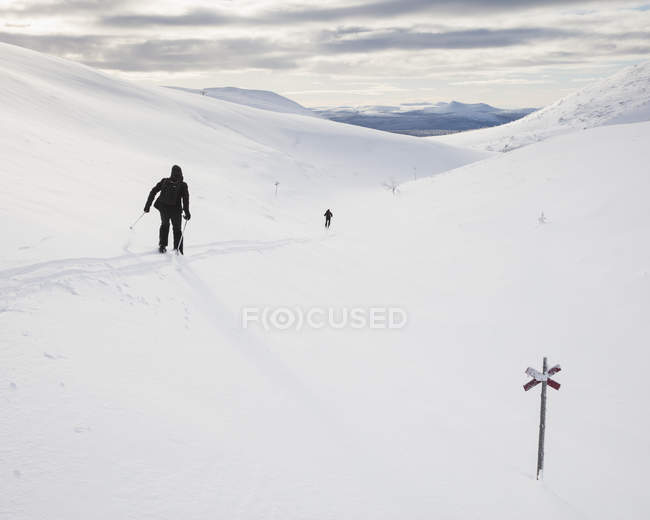 Чоловіки катаються на лижах, вибірковий фокус — стокове фото