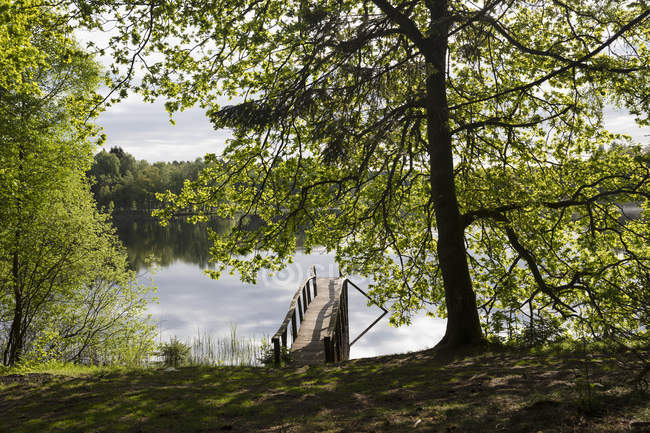 Vista panoramica del molo sul lago Verkasjon, Svezia — Foto stock