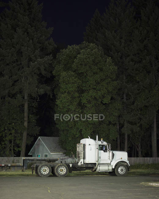 Camion près des arbres la nuit, mise au point sélective — Photo de stock