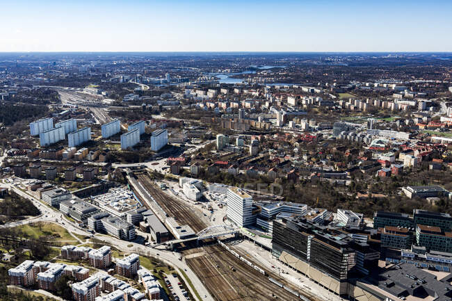 Paisaje urbano de Estocolmo, Suecia con cielo despejado - foto de stock