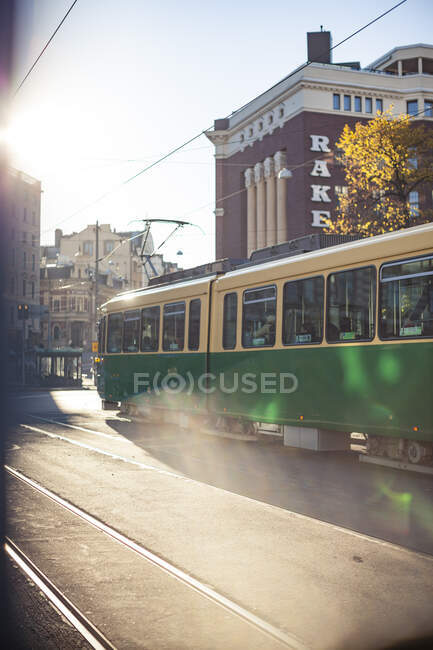 Tram on street in Helsinki, Finland — Stockfoto
