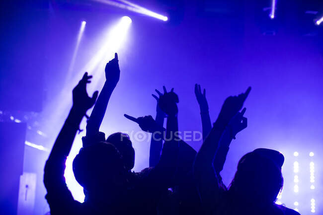 Silhouette von tanzenden Menschen bei Konzert — Stockfoto