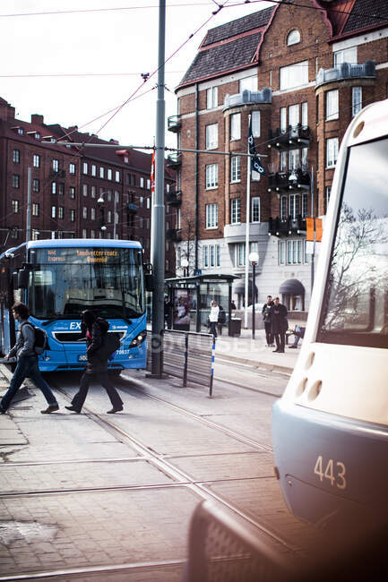 Tram on street in Tallinn, Estonia — Foto stock