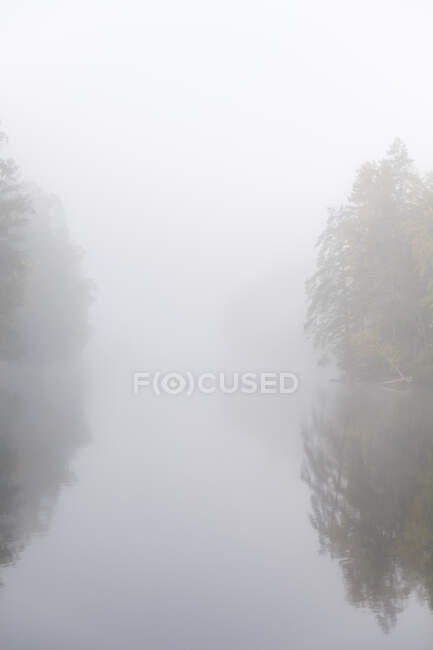 Stora Skiren lac sous le brouillard en Suède — Photo de stock