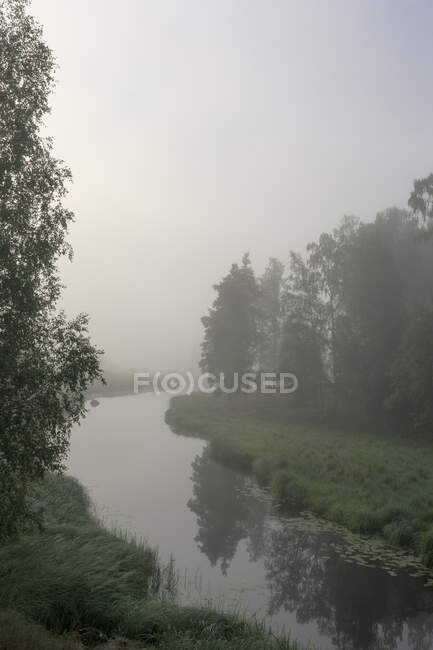 Vista panorâmica do rio sob nevoeiro — Fotografia de Stock