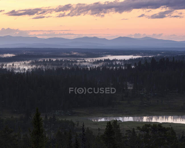Réserve naturelle de Drevfjallen au coucher du soleil en Suède — Photo de stock