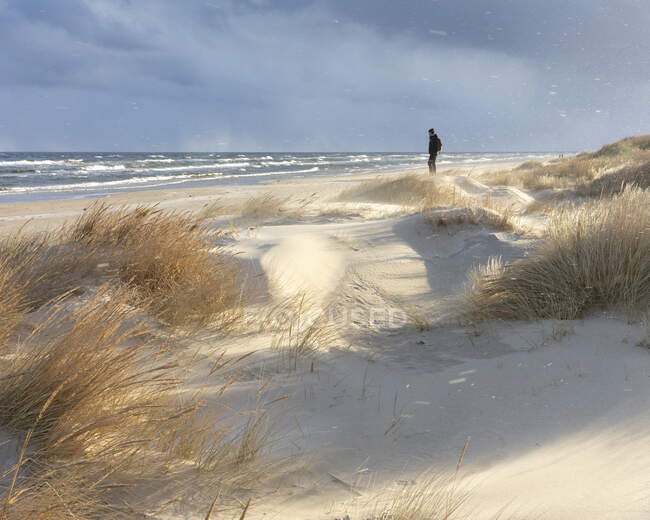 Жінка на піщаних дюнах на пляжі — стокове фото