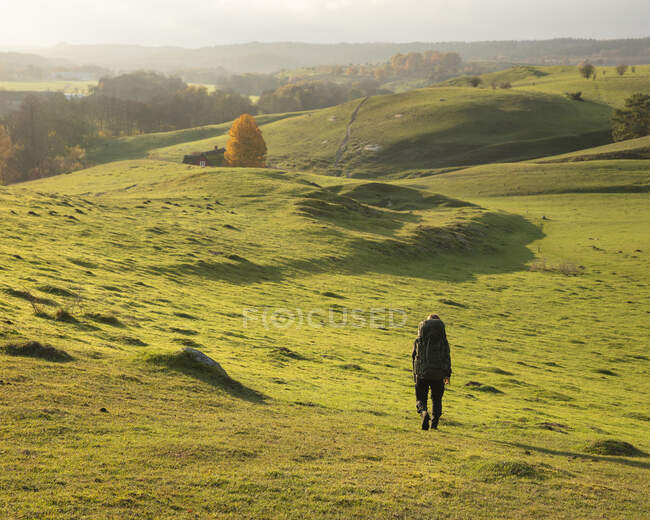 Woman hiking on hill — Stock Photo