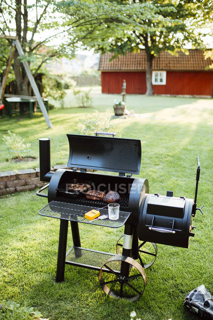 Barbecue in backyard in summer — Stock Photo