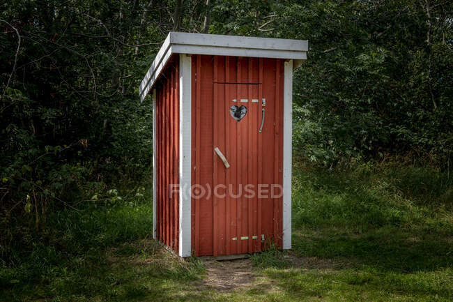 Живописный вид на Outhouse in forest — стоковое фото