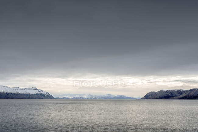Снежные горы и море в Шпицбергене — стоковое фото