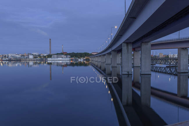 Lidingo Bridge at sunset in Lidingo, Sweden — Stock Photo