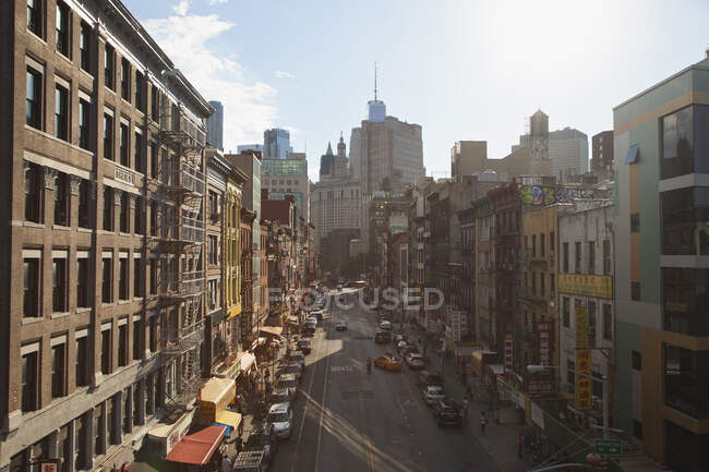 Edifícios e rua em Chinatown, Nova Iorque — Fotografia de Stock