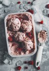 Homemade cottage cheese ice cream with fresh berries in box — Stock Photo