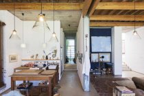 Cozinha e sala de estar da casa rústica — Fotografia de Stock