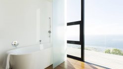Ванна и раздвижная стеклянная дверь современного дома — стоковое фото