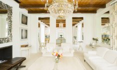 Chandelier in luxury living room indoors — Stock Photo