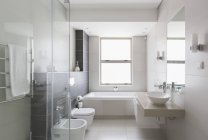 Сучасна ванна кімната вдень — стокове фото