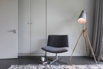 Intérieur de luxe de maison moderne, chaise et lampe — Photo de stock