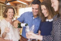Feliz bela família celebrando com bebidas — Fotografia de Stock
