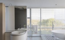 Moderna casa di lusso vetrina bagno interno con vasca da bagno e lavandino — Foto stock